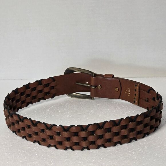 Braided Brown Leather with Black Intertwined Accent Belt Size 34 main image 5
